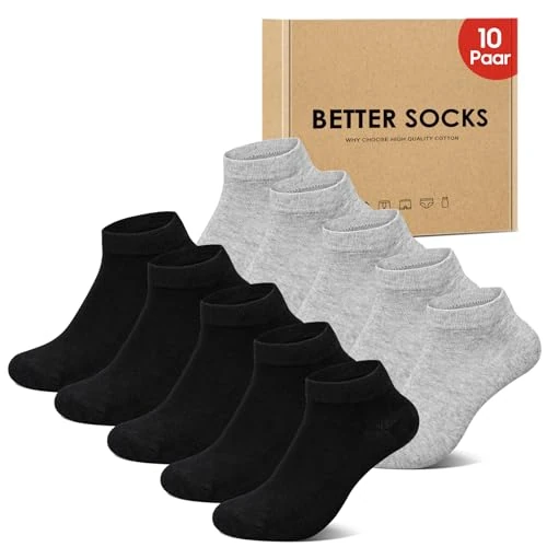IceReco 10 Pairs of Trainer Socks Men Women Cotton Short Sports Socks Running Socks Anti Sweat Breathable Quarter Socks, 5 x black and 5 x grey, 39-42