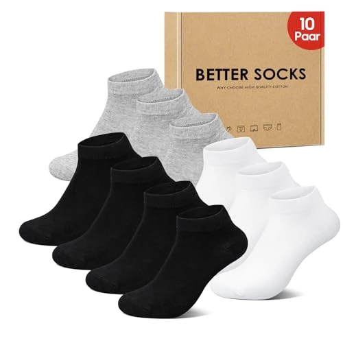IceReco 6/10 Pairs Sneakers Socks For Men And Women, Cotton Short Sports Socks Running Socks Anti-Sweat Breathable Quarter Socks, Black, White, Grey, 9-12 UK