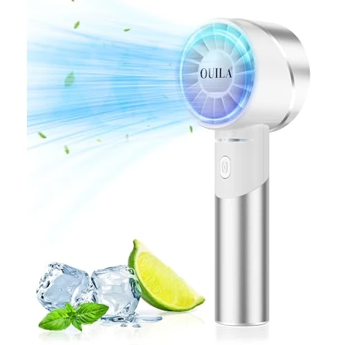 OUILA Handventilator, Mini Ventilator USB Aufladbar Tragbarer Akku Ventilator mit 4 Geschwindigkeiten Turbo Wind, 2600mAh Max 16 Std. Klein Hand Ventilator To Go für Reisen Büro Zuhause Draußen