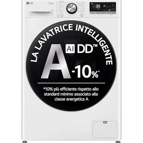 LG AI DD F4R7009TSWB Lavatrice 9 kg Classe A -10%, 1400 Giri, Carica Frontale con Oblò in Vetro Temperato, Funzione TurboWash 360, Vapore su 7 Programmi, Wi-Fi, Libera installazione, Serie R7, Bianca