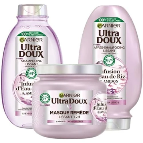 Offerta a tempo: Garnier Ultra Soft – Cofanetto per capelli ribelli e indisciplinati – Lisciante morbidezza e lucentezza, con infusione di acqua di riso, per capelli ribelli e indisciplinati, shampoo, balsamo, - 37% da 17.21 € a 10.86 €