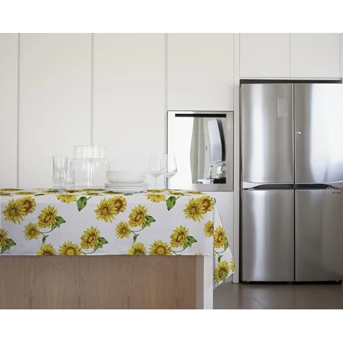 GEMITEX Tradycyjny obrus ceratowy, wodoodporny i odporny na plamy, dekoracja 4130 słoneczniki Toskania, idealny na prostokątne stoły dla 10/12 osób, 140 x 240 cm, wyprodukowano we Włoszech, wykończony