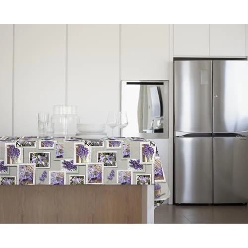 GEMITEX Mantel Tradition Afelpado Encerado Impermeable y Antimanchas, decoración 4140 Provenza Lavanda, Ideal para mesas cuadradas y Redondas de 4 Personas, 140 x 140 cm, Fabricado en Italia, Acabado