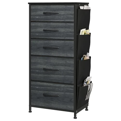 Limited-time offer: YITAHOME Chest of Drawer with 5 Drawers for Bedroom Fabric Dresser Storage Drawers With Handles Metal Frame for Living Room, Hallway,Black wood grain from 44.99 GBP to 44.99 GBP (save 0%)