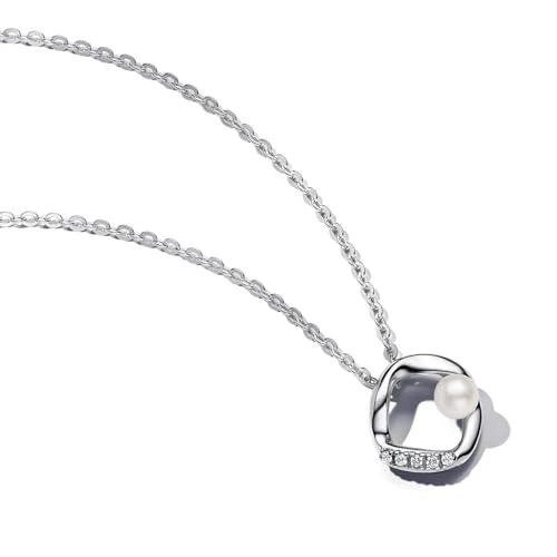 Offerta a tempo: PANDORA Essence Collezione in argento Sterling con perle coltivate d'acqua dolce trattate bianche, 45, Collana con ciondolo circolare piccolo - 7% da 79.00 € a 73.47 €