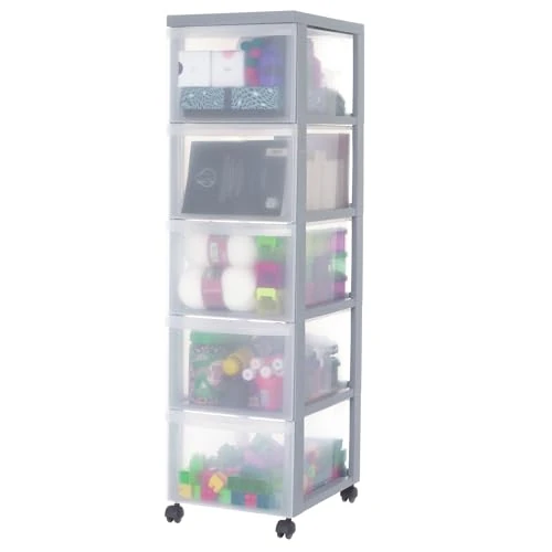 Offre limitee: Iris Ohyama, Tour de rangement à Roulettes en Plastique, 5 Grands Tiroirs, Gris, Ouverture Facile, Meuble de Rangement, Papeterie, pour Chambre, Salle de Bain, École & Bureau, Sans BPA, DC-305 de 44.99 EUR a 37.99 EUR (economie 16%)