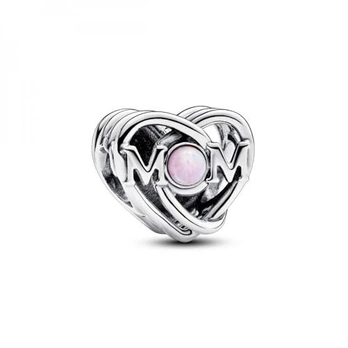 Offerta a tempo: PANDORA Ciondolo a forma di cuore Moments e scritta Mom in argento Sterling con opale rosa creato in laboratorio - 0.00% da 47.00 € a 47.00 €