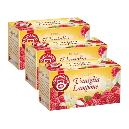 Pompadour, Infuso Vaniglia e Lampone, 60 Filtri (3 Confezioni da 20 Filtri), Dolce e Fruttato, Piace anche ai Bambini, Senza Lattosio, Glutine e Allergeni, Vegan