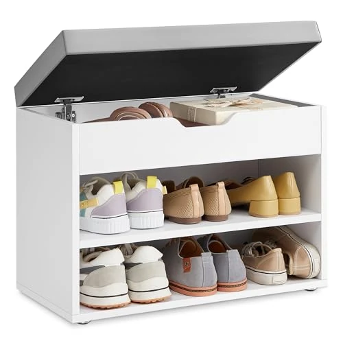 Offerta a tempo: VASAGLE CUSTOS Collezione - Panca Scarpiera, Scarpiera Ingresso con Sedile Imbottito, 3 Scomparti, 30 x 60 x 44 cm, per Corridoio, Camera, Soggiorno, Bianco Nuvola e Grigio Tortora LHS020W01V1 - 15% da 48.99 € a 41.79 €