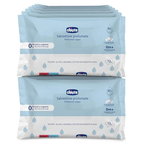 Chicco Toallitas Multiuso Para Bebés, Sin Alcohol, Perfumadas, Adecuadas Para Pieles Sensibles - Megapack de 864 Unidades, 12 Paquetes de 72 Cada Uno
