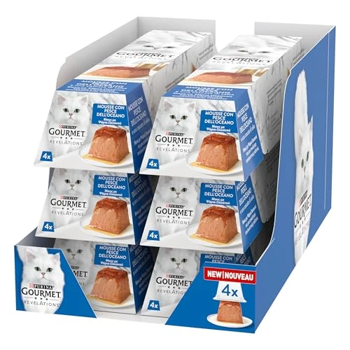 Offerta a tempo: GOURMET Revelations Cibo Umido per Gatti Adulti Mousse con Pesce dell'Oceano 24 Confezione da 57g — 17% da 17,94 € a 14,94 €
