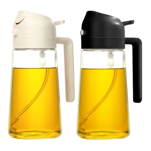 YARRAMATE Dispensador de Aceite de Oliva Juego de 2, Spray de Cocina 2 en 1 470ml, Pulverizador de Aceite de Calidad Alimentaria para Cocina, Parrilla (Blanco y Negro)