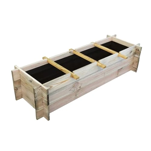 Onlywood - Cama de flores elevada para exteriores, 4 compartimentos, de madera tratada a presión, tamaño 120 x 40 x 36 cm, con montaje en puntada y no tejido incluido
