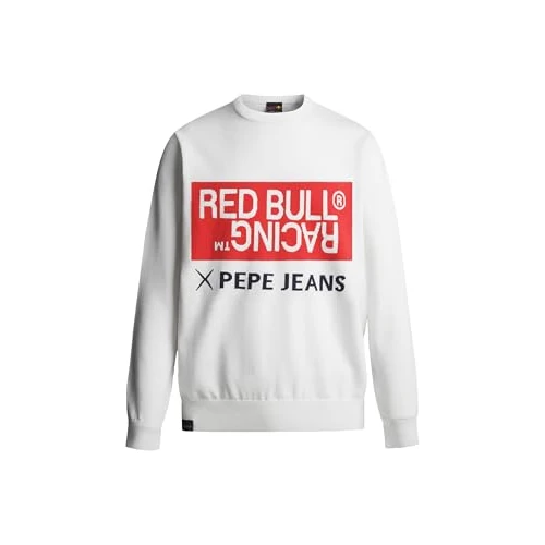 Red Bull Racing X Pepe Jeans Men's RBR Intarsia Logo Knit Crew Neck Knitwear, White (Off White), X-Large