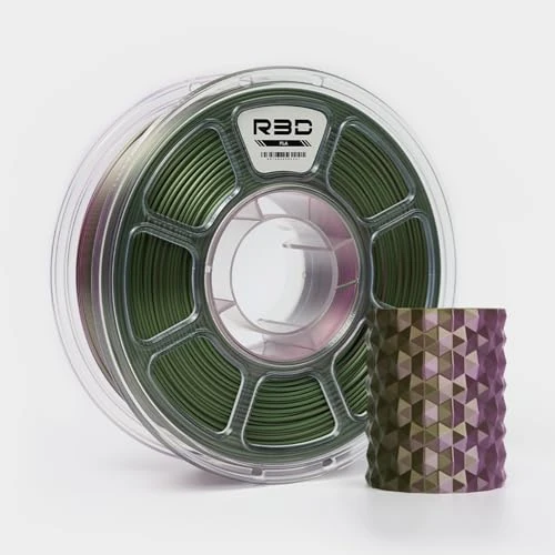 R3D Dual Color Silk PLA 3D-printer filament, co-extrusie, 1,75 mm 1 kg, 30-370 mm/s high-speed afdrukken, 1,75 mm, dimensionale nauwkeurigheid +/- 0,02 mm, 1 kg plastic spoel (zijde brons-paars)