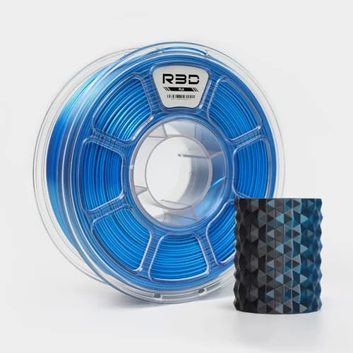 R3D Filamento per stampante 3D PLA seta bicolore, coestrusione, 1,75 mm, 1 kg, stampa ad alta velocità 30-370 mm/s, precisione dimensionale +/- 0,02 mm, bobina di plastica da 1 kg(Seta Nero-Blu)