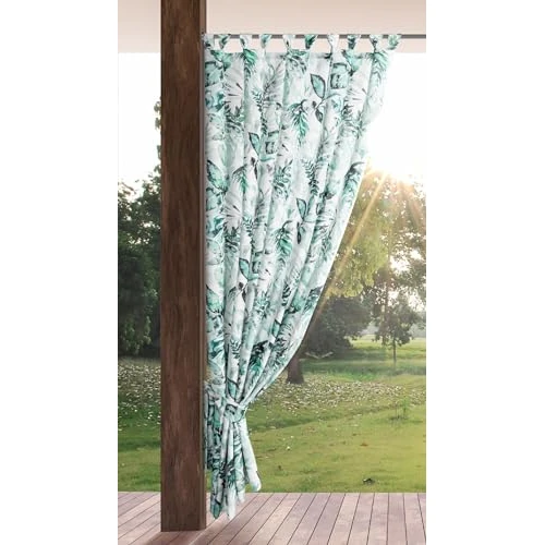 Eurofirany Garden Zasłona outdoorowa z zasłoną na szelkach, 1 szt. zdejmowane szlufki, ochrona przed słońcem, wiatroszczelna, wodoszczelna, do pawilonu, na taras, pergolę, 155 x 260 cm, zielony nadruk