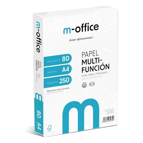 Offerta a tempo: Confezione di fogli A4 80 g, confezione da 250 fogli, carta multifunzione per stampante inkjet e laser, fogli A4 210 x 297 mm, ideali per l'ufficio e la casa · m-office (250 fogli) - 0.00% da 8.78 € a 8.78 €