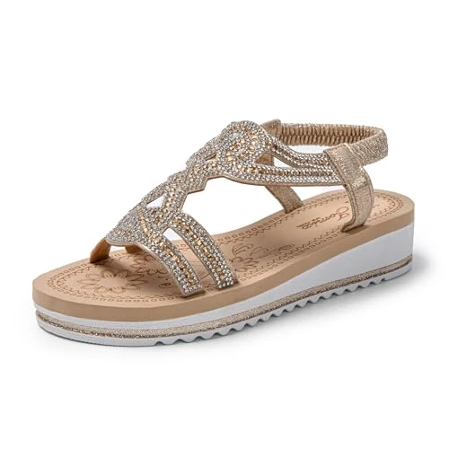 Offerta a tempo: JOMIX Sandali Donna Estive Eleganti Sandali Donna Tacco Bassi Comodi Morbidi SD9026 Oro 37 - 19% da 25.95 € a 20.94 €