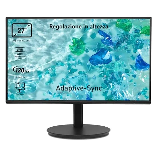 acer Vero CB272Gbirf Monitor PC 27", Display IPS Full HD 120 Hz, 1ms (VRB), 16:9, AdaptiveSync, VGA, HDMI 1.4, Lum 250 nits, Regolazione in altezza, ZeroFrame Pro, Cavo HDMI Incluso, Nero