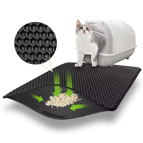 Tijdelijke aanbieding: Kattenbakmat, 60 x 45 cm, met klittenbandsluiting en groot gat, kattenbakmat, dubbel waterdicht en antislip, kattenmat, niet-giftig materiaal, kattenbakmat, zwart van 13.99 € naar 13.99 € (0.00% korting)