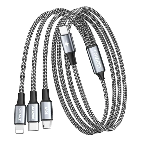 Offerta a tempo: RAVIAD 100W Cavo USB C Ricarica Multiplo [1.2M] Cavo Ricarica Multiplo, USB C a USB C PD [100W]+USB C a Lightning [27W]+USB C a Micro [10W] per iPhone 15 14, Galaxy S24 S23, Pad Pro/Mini, MacBook/Air - 15% da 12.99 € a 10.99 €