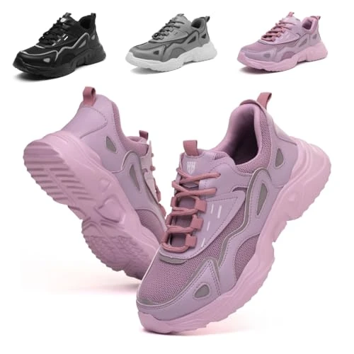 Zeitlich begrenztes Angebot: Bawalon Sicherheitsschuhe Damen Leicht Arbeitsschuhe Atmungsaktiv Sportlich Stahlkappenschuhe rutschfest Schutzschuhe Sneaker Lila 38 von 39.99 € auf 19.98 € (50% Rabatt)