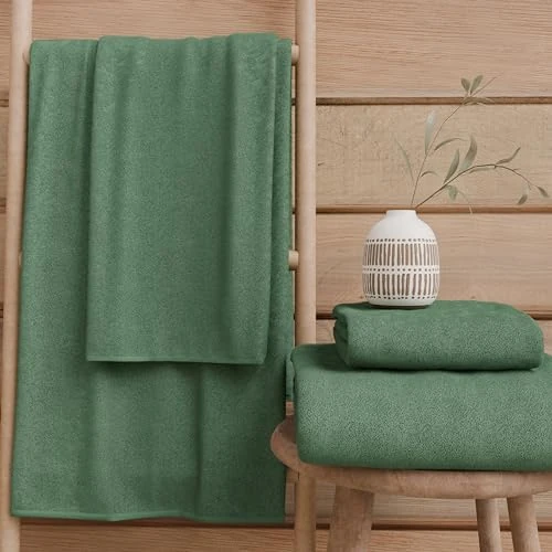 PETTI Artigiani Italiani - Asciugamani Bagno in 100% Spugna di Cotone, Set Asciugamani 2+2, 4 Pezzi 2 Asciugamani Viso e 2 Asciugamani Mani, Asciugamani Verde Salvia