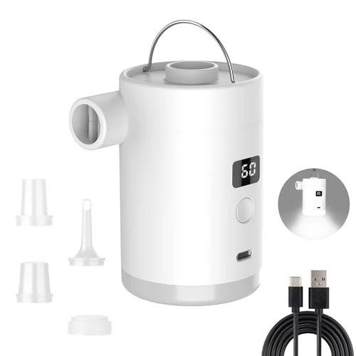 Zeitlich begrenztes Angebot: Elektrische Luftpumpe, 4000mAh Elektrische Pumpe mit 4 Düsen, Inflator Deflator USB Wiederaufladbare Beleuchtung, Schnellfüllende Tragbare Mini Luftpumpe für Luftbett Camping Matratze Aufblasbares von 19.99 € auf 18.50 € (7% R