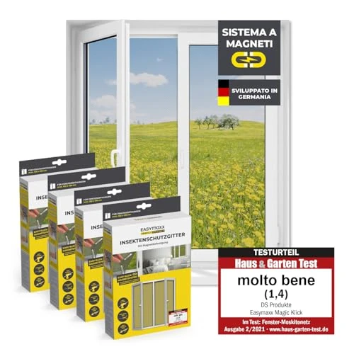 Offerta a tempo: EASYmaxx Zanzariera per finestre con Magic Click | Tagliata individualmente su misura per tutte le finestre fino a 150x130 cm | Facile installazione con 12 magneti - senza forare o avvitare [4 Pezzi] - 8% da 64.99 € a 59.99 €