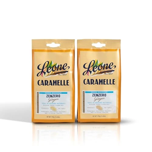 Leone since 1857 - Sugar-Free Ginger Candies - Gluten-Free and Vegan Ginger-Flavored Candies - 2x125g