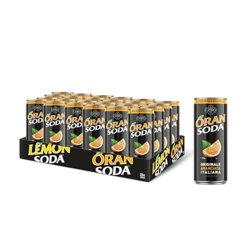ORANSODA 24 Cans of 33cl Original Italian Orange Oil Refreshing with Sicilian Orange Juice, No Dyes