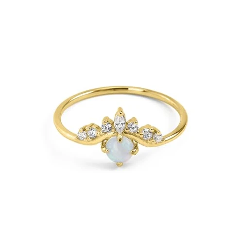 Tijdelijke aanbieding: Damesring van 925 sterling zilver, 14 K verguld, met kubische zirkonia en opaalsteen, belofte-ring, liefdesring, verloving, jubileum, sieraad, cadeau van 35.09 EUR naar 35.09 EUR (korting 0%)