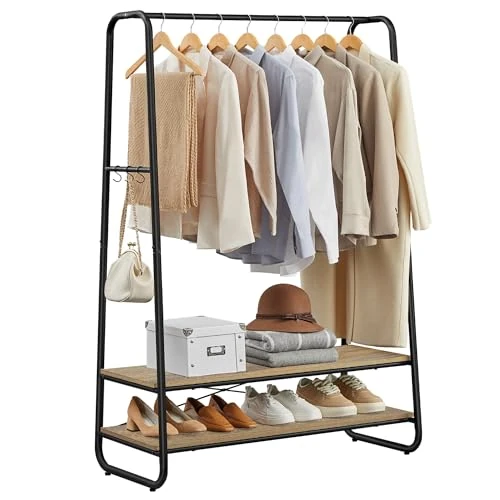 Oferta ograniczona: VASAGLE Wieszak na ubrania, wieszak na ubrania z 2 półkami, 6 haczyków w kształcie litery S, stalowa rama, do sypialni, turkusowy brązowy i matowy czarny RGR112K01 z 249.99 EUR na 249.99 EUR (znizka 0%)