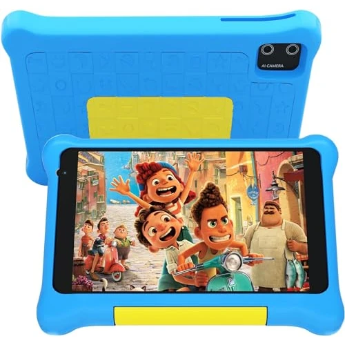HotLight Tablet voor kinderen, 7 inch quad-core processor, kindertablet met ouderbediening, dubbele camera, wifi bluetooth, Android 12 tablet, tablet voor kinderen, met hoes (blauw)