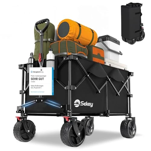 Offerta a tempo: Sekey XXL Plus Carrello Spiaggia con Freni 200L 150KG, Carrello Pieghevole Ruote Grandi Extra Tutti i Terreni, Brevettato Pieghevole da QUATTRO Direzioni SE4011, Nero Profondo - 20% da 109.99 € a 87.45 €