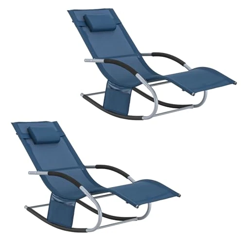 Offerta a tempo: SoBuy Set di 2 sedie a dondolo da esterno Poltrone sedie sdraio da giardino con cuscino e poggiatesta portata fino a 150 kg Blu Navy OGS28-NBX2 - 0.00% da 139.95 € a 139.95 €