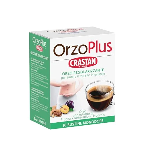 Crastan OrzoPlus, Orzo Regolarizzante con Estratto di Prugna, Finocchio e Tamarindo, Ideale per Aiutare il Transito Intestinale, Made in Italy, 10 Bustine Monodose - 35g