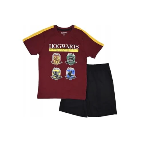 Ensemble pyjama Harry Potter Poudlard à manches courtes pour garçon pjs été 134-164 cm vêtements de nuit pour enfants T-shirt et short court, rouge, 10 ans
