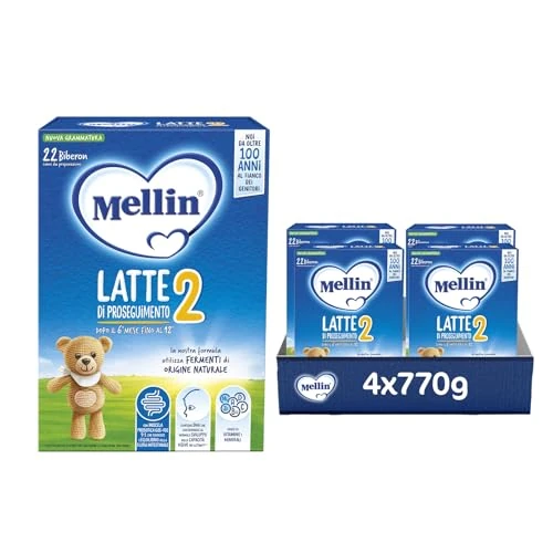 Offre limitée : MELLIN 2 – Lait de suite en poudre pour bébé du 6ème mois accompli au 12° – 4 boîtes de 770 g de 33.07 EUR à 31.29 EUR (remise 5.1%)