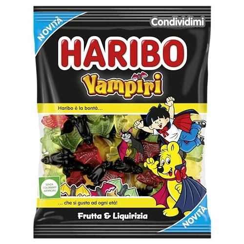Offerta a tempo: Haribo Vampiri | Caramelle Gommose a Forma di Pipistrello, Gusto Frutta e Liquirizia, Ideali per Feste, 160 g - 34% da 1.65 € a 1.09 €