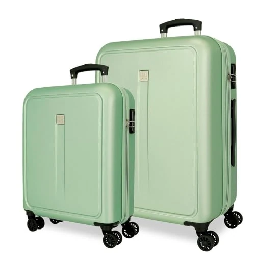 Roll Road Cambodia Cabin Suitcases, Set Hard ABS Suitcases, Different Sizes, Combination Lock Side 4 Wheels Double Luggage Hand Luggage, Green, 40 x 55 x 20 cm, 46 cm x 65 cm x 23 cm, Set of 2