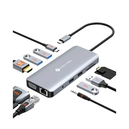 Offerta a tempo: NOVOO Dock USB-C 11-in-1, HDMI 4K 60Hz, VGA, 4 USB-A, SD/TF - 30% da 53.74 € a 37.82 €