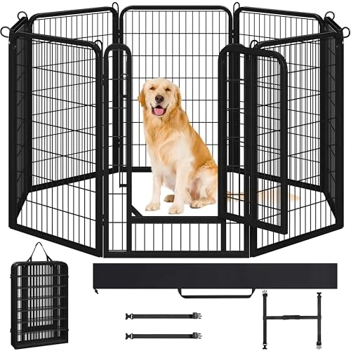 Yaheetech Gehege für Hunde, 8 Paneele, 65 x 80 cm, aus Metall, tragbar, Garten, Kaninchen, Welpen, Zaun für Haustiere, Schwarz