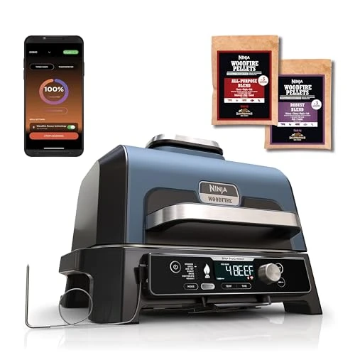 Offre limitee: Ninja Woodfire Pro Connect XL BBQ Électrique Grill & Fumoir, Contrôle via App, Sonde Numérique, Grill Extérieur 7-en-1 & Friteuse sans huile, Pellets de Bois, Résistant aux Intempéries, Noir OG901EU de 353.90 EUR a 353.90 EUR (economie 0%)