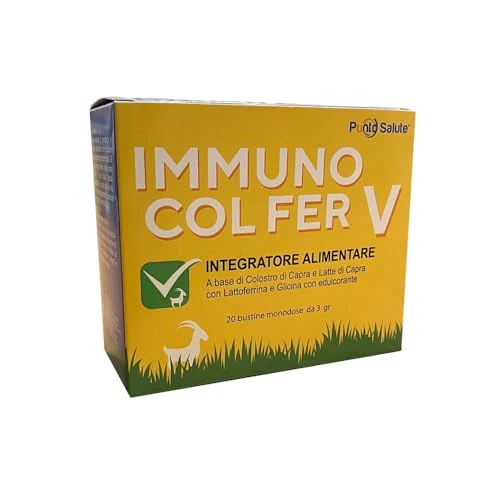 Offerta a tempo: IMMUNO COL FER V - Punto Salute e Benessere - Integratore alimentare di Colostro e latte di capra, lattoferrina e glicina - Difese immunitare - 20 bustine - Adulti e bambini - 33% da 41.90 € a 27.99 €