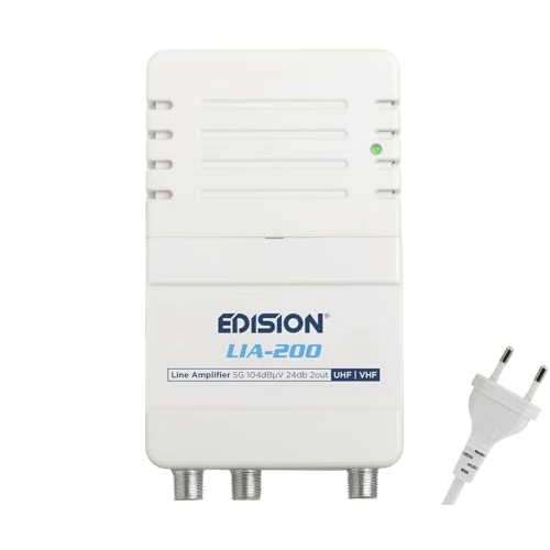 Tijdelijke aanbieding: EDISION LIA-200 Versterker TV-antenne voor binnen UHF/VHF, 12-24 dB, 104 dBmV, voor digitaal terrestrisch DVB-T/T2, met 5G LTE filter, 1 ingang, 2 uitgangen van 17.18 € naar 17.18 € (0.00% korting)