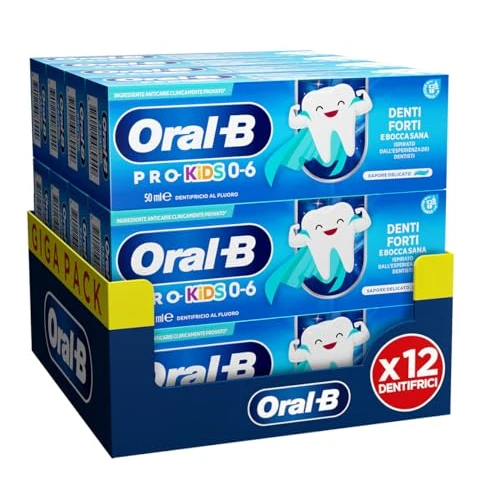 Oral B Zahnpasta Pro Kids Starke Zähne, zarter Geschmack, für Kinder von 0 bis 6 Jahren, 12 Packungen x 50 ml