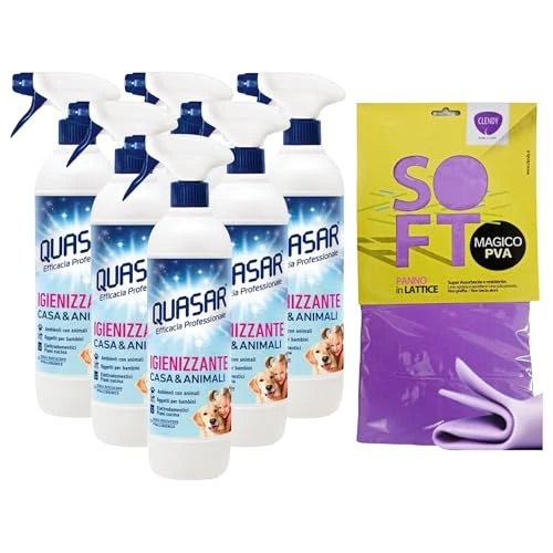 Detergente, IGIENIZZANTE CASA & ANIMALI, Senza Risciacquo, Ipoallergenico 580ml (6 Trigger) + Panno In Lattice SOFT, Formato 30x30