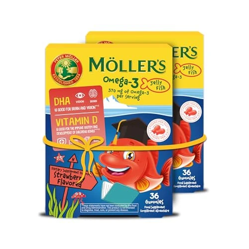 Zeitlich begrenztes Angebot: Möller's Omega 3 Kapseln für Kinder | Natürliche Omega 3 Fischtran mit Erdbeergeschmack | Mit DHA und EPA | Leicht zu kauen | Ohne Gluten, Laktose und Zucker | 36 Stück x 2 von 26.90 € auf 19.90 € (26% Rabatt)